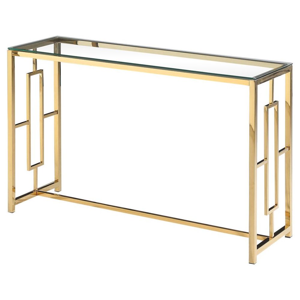Best Master Stainless Steel and Glass Console Table in Clear/Gold Base