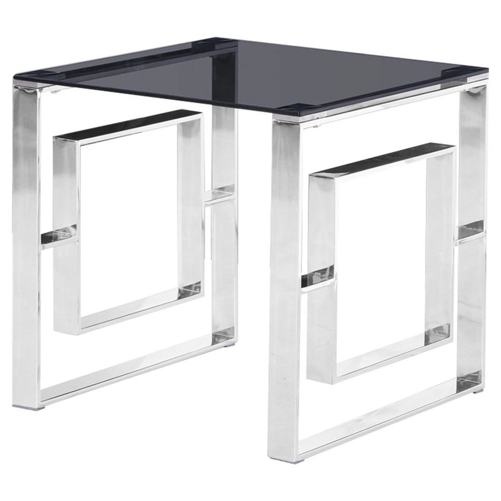 Best Master Mallory Stainless Steel and Smoked Glass End Table in Silver