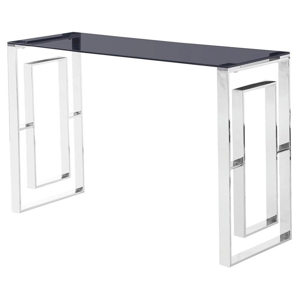 Best Master Mallory Stainless Steel and Smoked Glass Console Table in Silver
