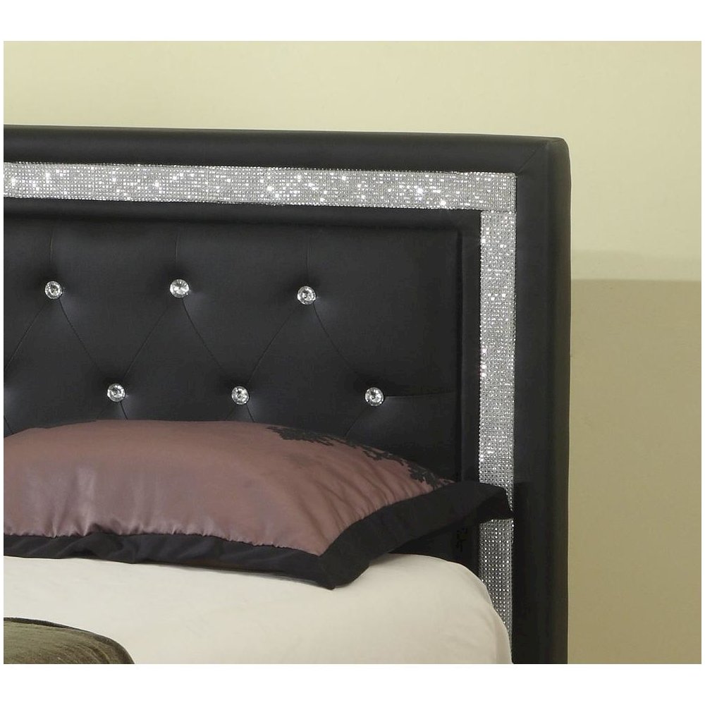 Best Master Faux Leather Queen Platform Bed with Crystal Tufted Buttons in Black