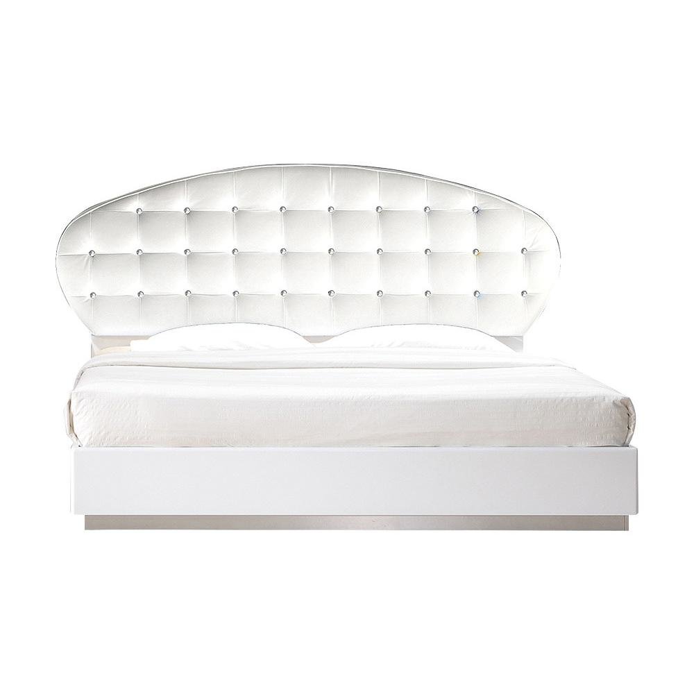 Best Master France Faux Leather California King Platform Bed in White High Gloss