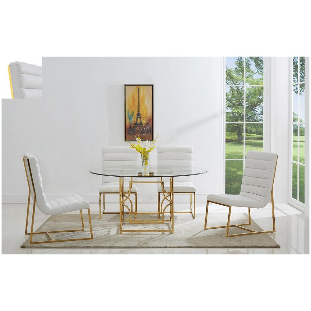 Best Master Alexis 54″ Stainless Steel and Glass Round Dining Table in Gold