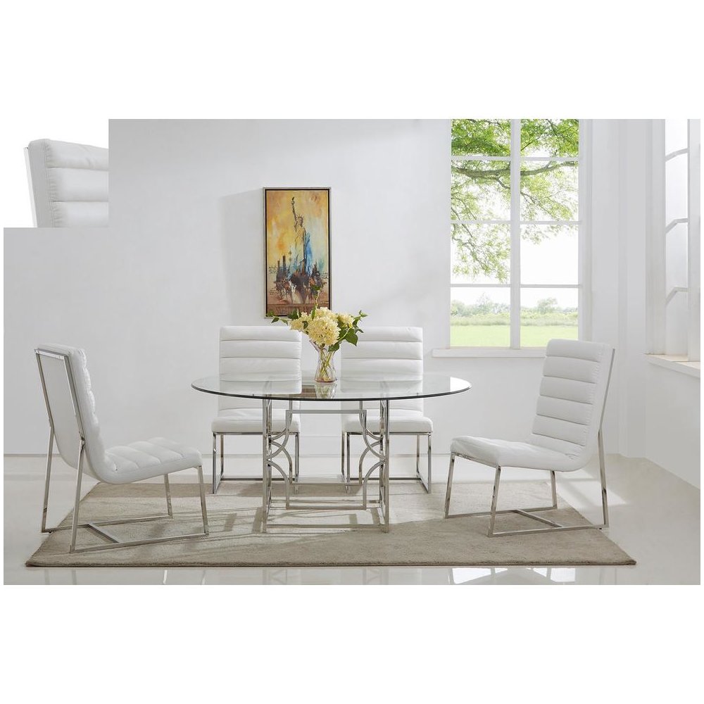 Best Master Alexis 54″ Stainless Steel and Glass Round Dining Table in Silver