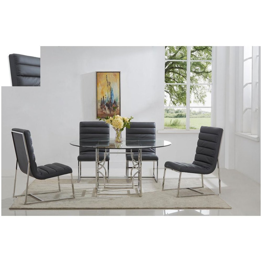 Best Master Alexis 54″ Stainless Steel and Glass Round Dining Table in Silver