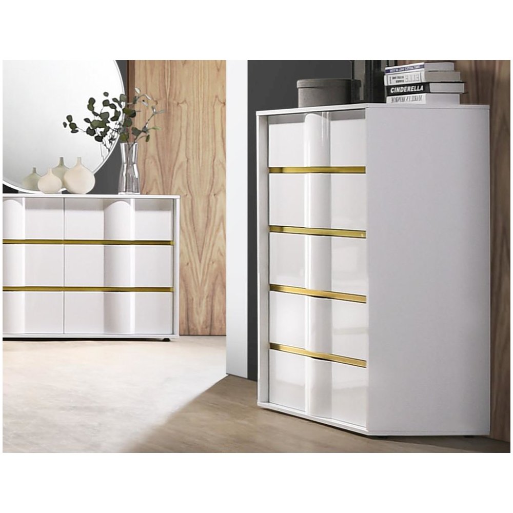 Best Master Havana 5-Drawer Poplar Wood Bedroom Chest in White/Gold Trim