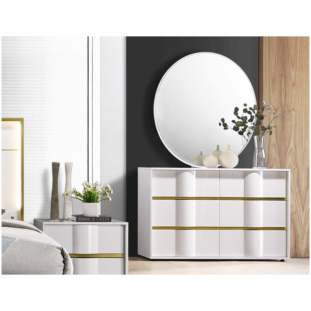 Best Master Havana 6-Drawer Poplar Wood Bedroom Dresser in White/Gold Trim