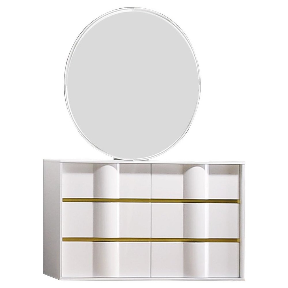 Best Master Havana 2-Piece Poplar Wood Dresser and Mirror Set in White/Gold Trim