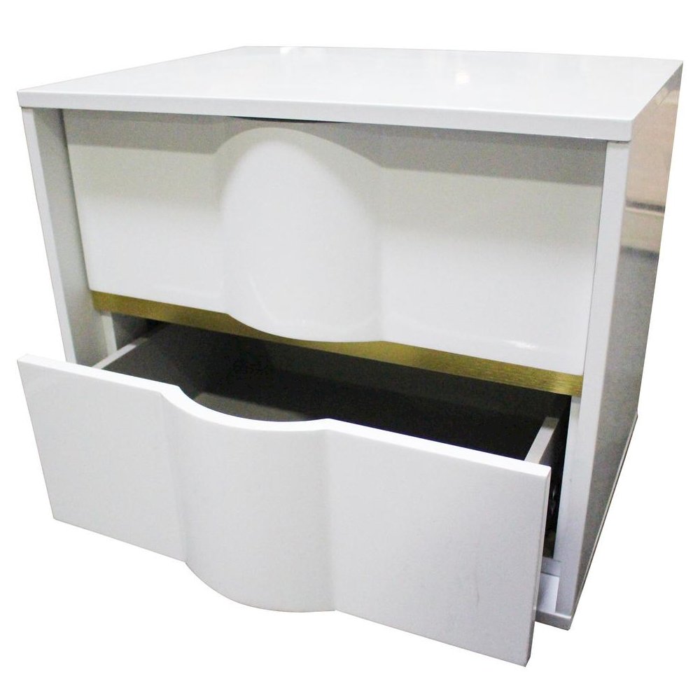 Best Master Havana 2-Drawer Poplar Wood Bedroom Nightstand in White/Gold Trim