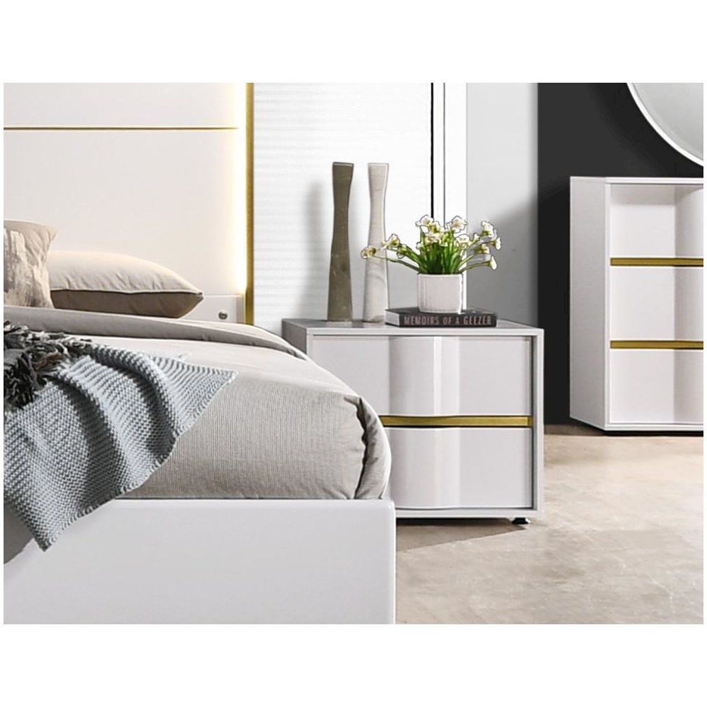 Best Master Havana 2-Drawer Poplar Wood Bedroom Nightstand in White/Gold Trim