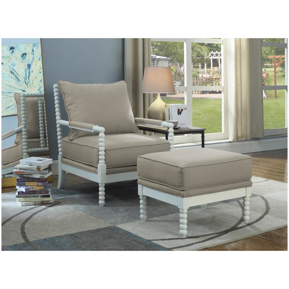 Best Master West Palm Solid Wood Living Room Accent Chair in Beige/White