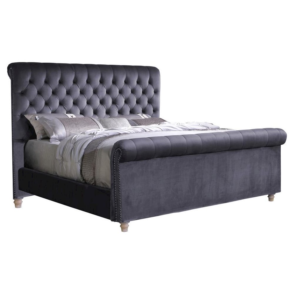 Best Master Marseille Fabric Upholstered Tufted Queen Bed in Gray