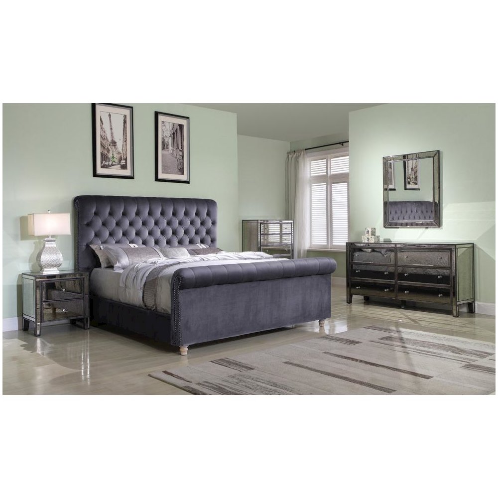 Best Master Marseille Fabric Upholstered Tufted Queen Bed in Gray