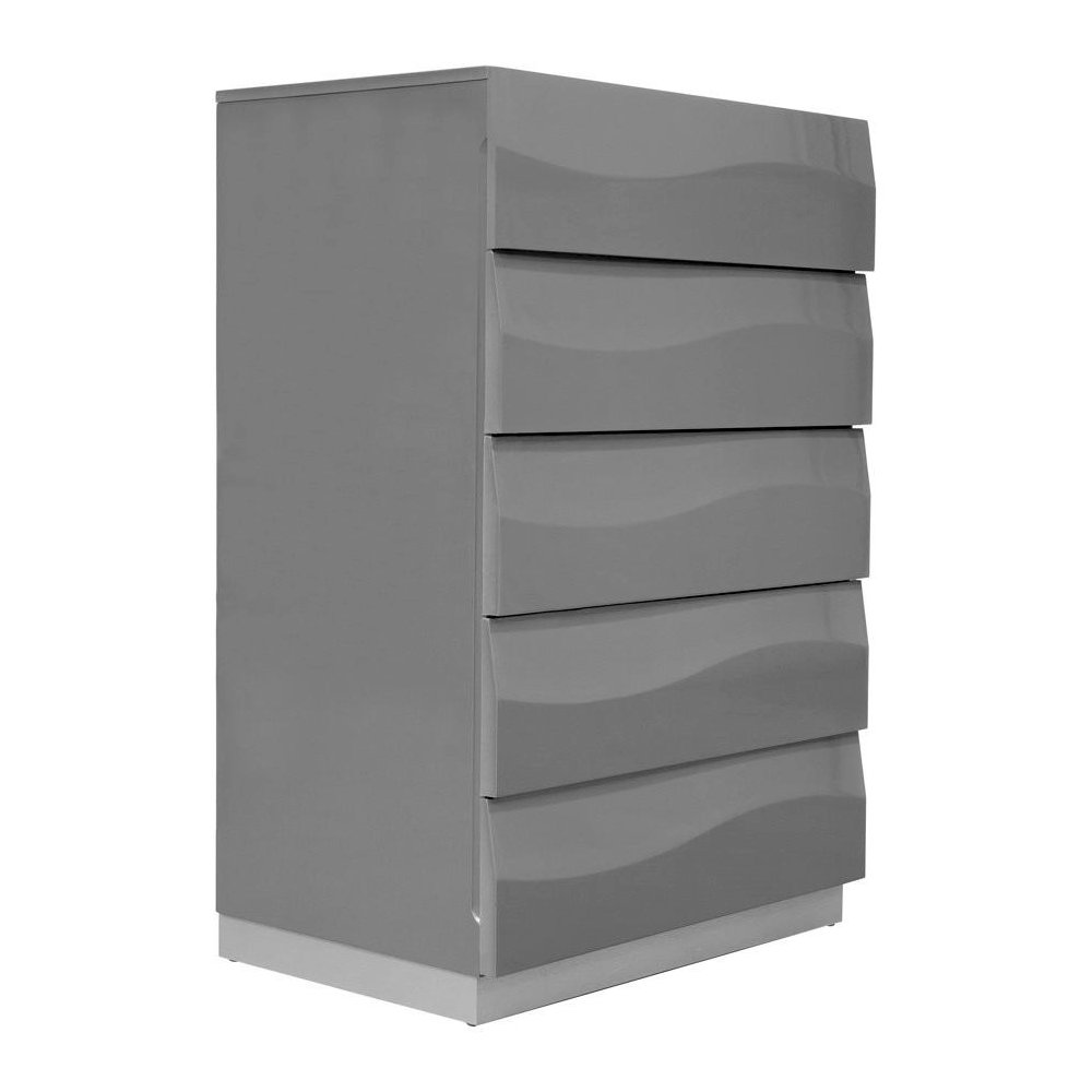 Best Master Leon 5-Drawer Poplar Wood Bedroom Chest in Gray High Gloss