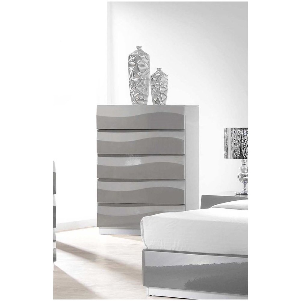 Best Master Leon 5-Drawer Poplar Wood Bedroom Chest in Gray High Gloss