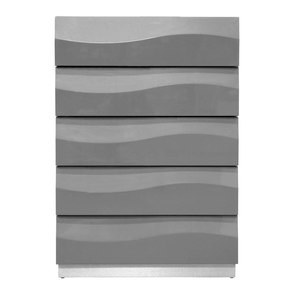 Best Master Leon 5-Drawer Poplar Wood Bedroom Chest in Gray High Gloss