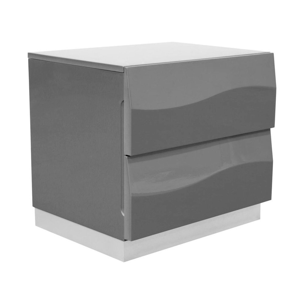 Best Master Leon 2-Drawer Poplar Wood Bedroom Nightstand in Gray High Gloss
