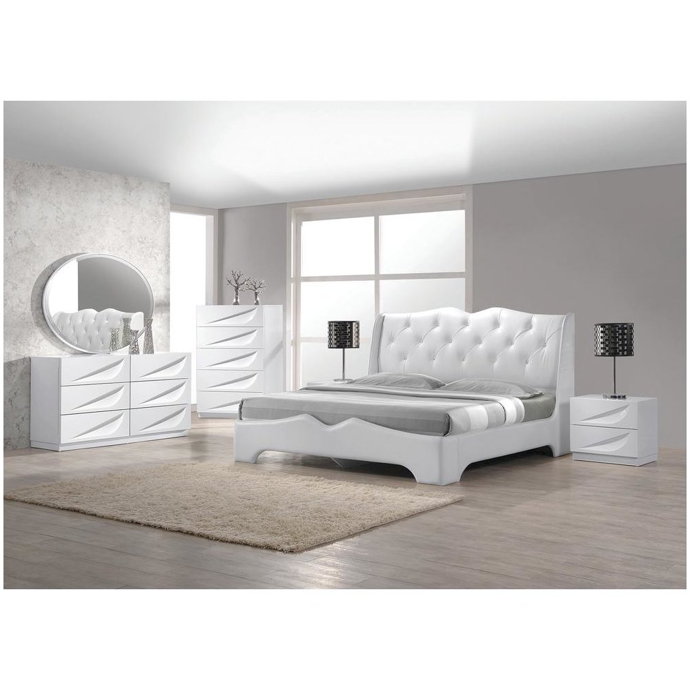 Best Master Madrid Leather- Like Fabric Cal King Platform Bed in Off White