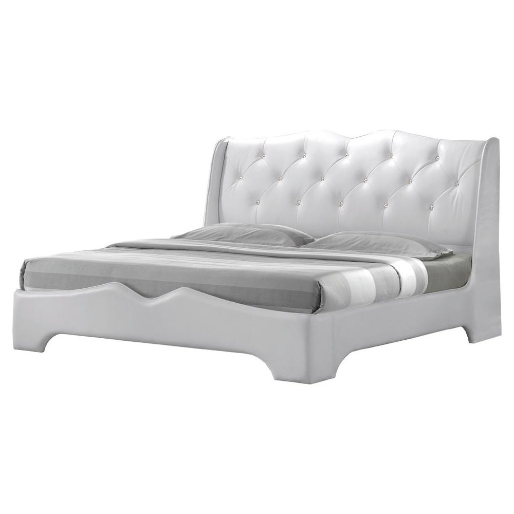 Best Master Madrid Leather- Like Fabric Queen Platform Bed in Off White