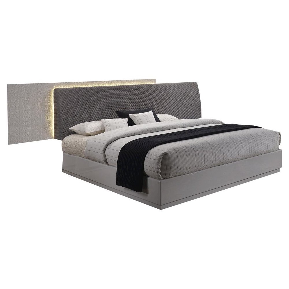 Best Master Naple Poplar Wood East King Platform Bed in Gray/Silver Line