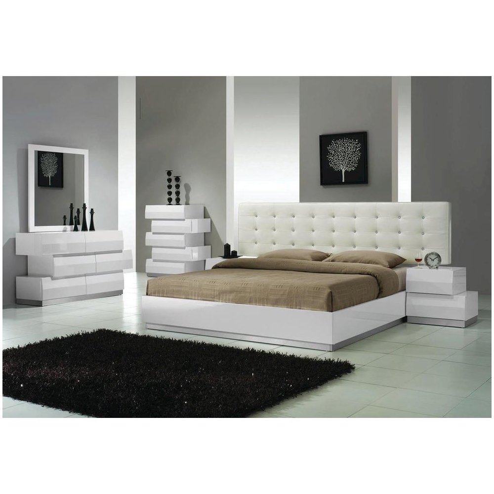 Best Master Spain 5-Drawer Poplar Wood Bedroom Chest in White/Silver Base