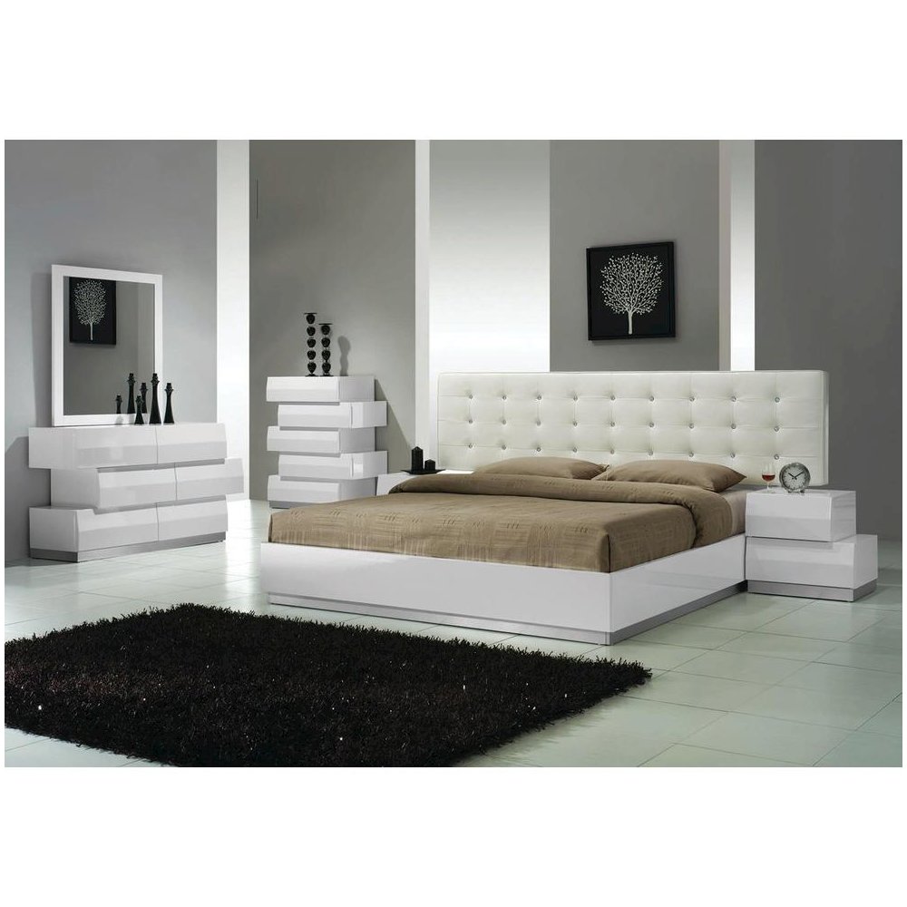 Best Master Spain 5-Piece Engineered Wood Queen Bedroom Set in White Gloss