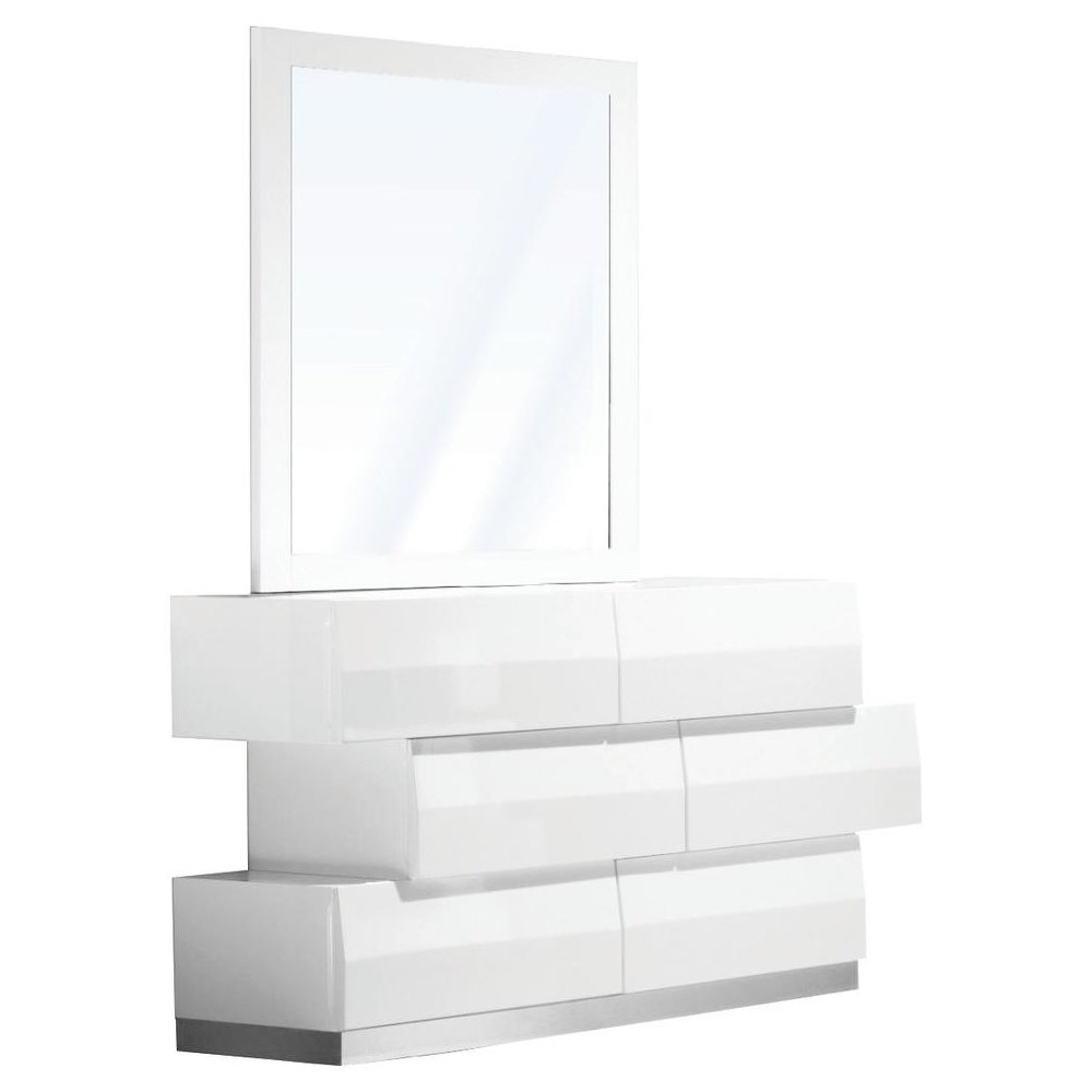 Best Master Spain 2-Piece Poplar Wood Dresser and Mirror Set – White/Silver Base