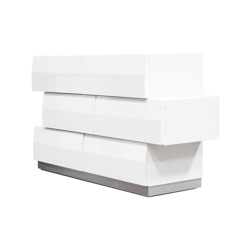 Best Master Spain 2-Piece Poplar Wood Dresser and Mirror Set – White/Silver Base