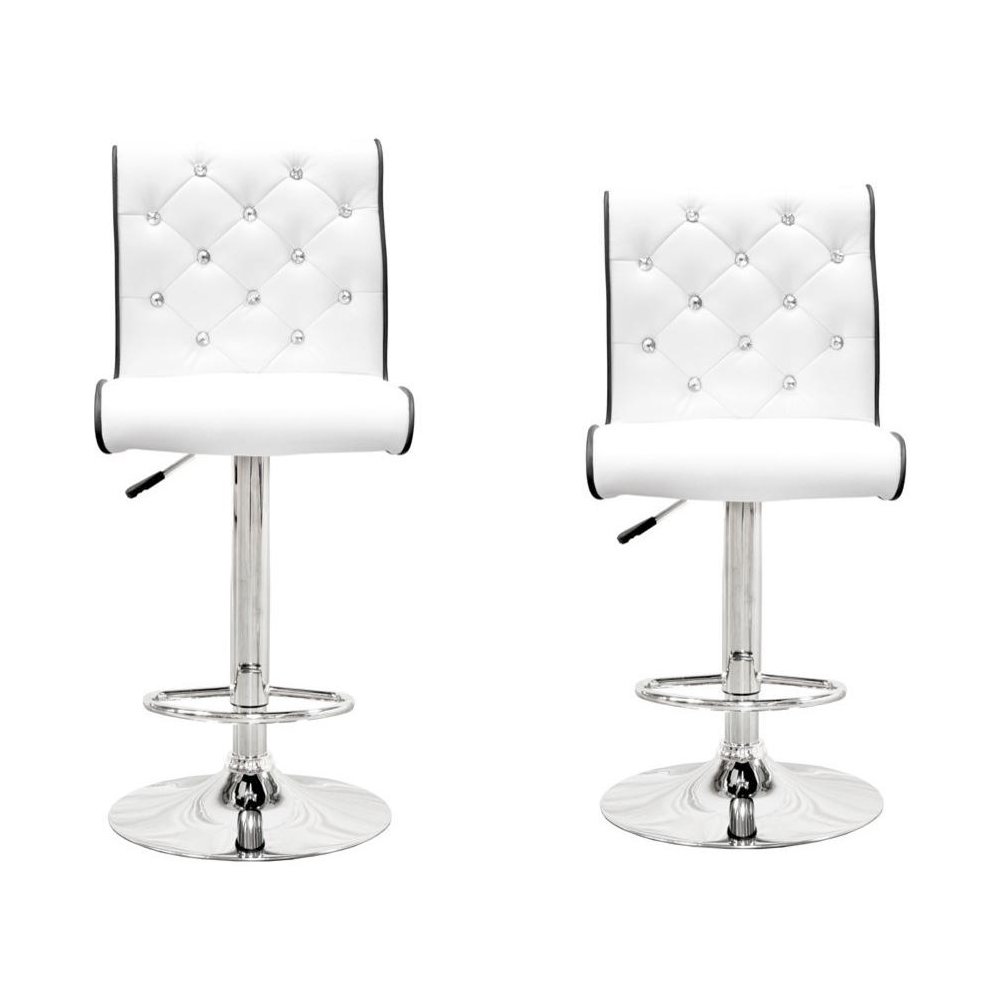 Best Master Swivel Bar Stool with Crystal and Tufted Look in White (Set of 2)