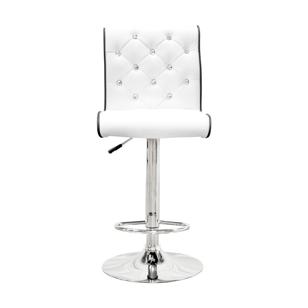 Best Master Swivel Bar Stool with Crystal and Tufted Look in White (Set of 2)