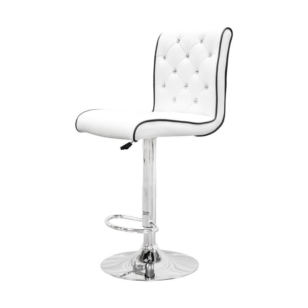 Best Master Swivel Bar Stool with Crystal and Tufted Look in White (Set of 2)