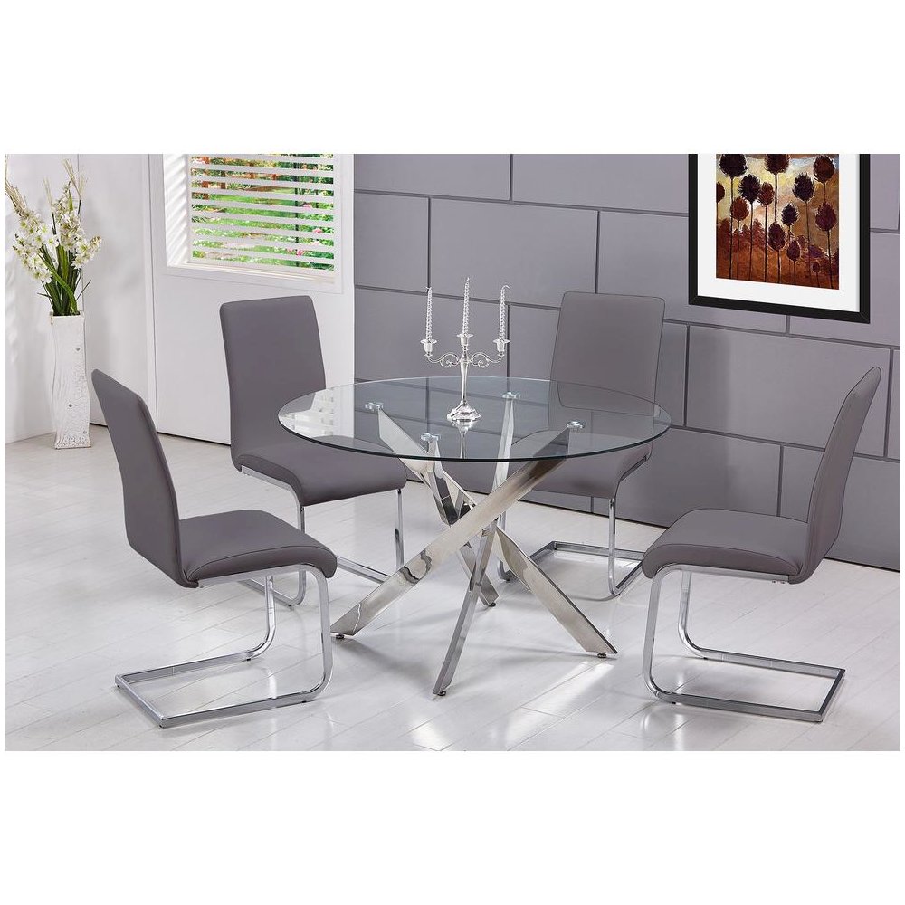 Best Master Alison 5-Piece Modern Glass Top Dinette Set in Gray