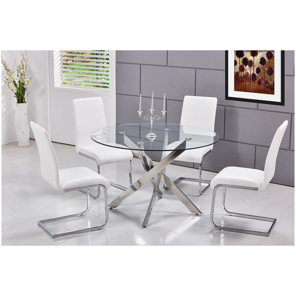 Best Master Alison 5-Piece Modern Glass Top Dinette Set in White