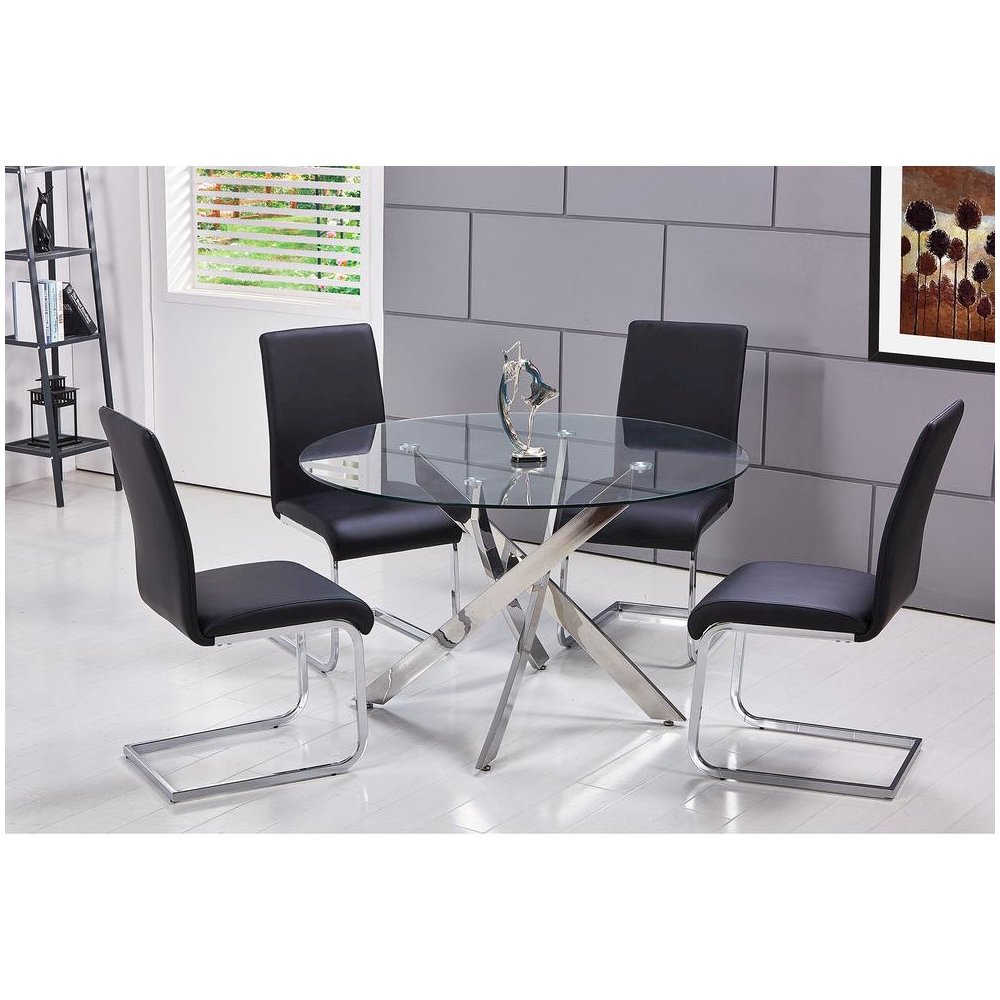 Best Master Alison Faux Leather Chrome Dining Side Chair in Black (Set of 2)