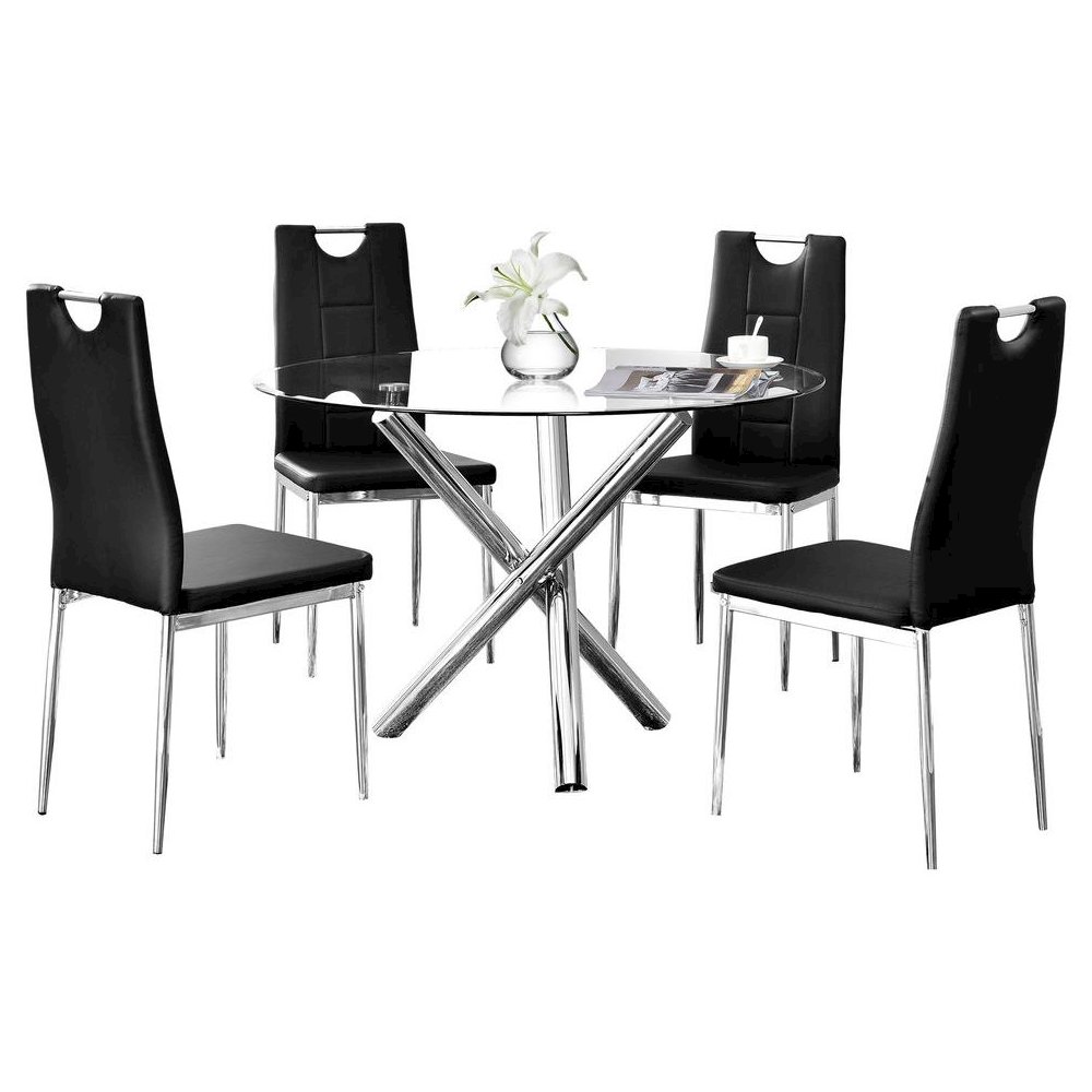 Best Master Beverly 5-Piece Faux Leather Round Glass Dinette Set – Black