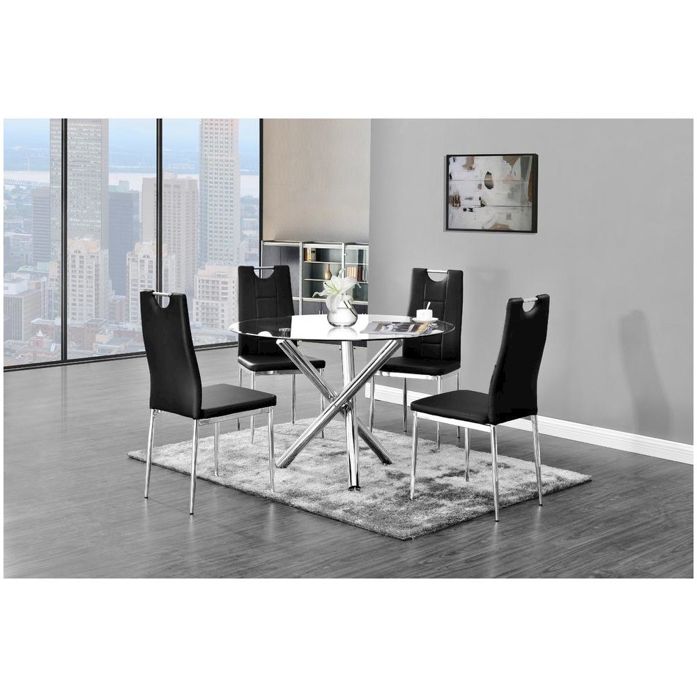Best Master Beverly 5-Piece Faux Leather Round Glass Dinette Set – Black