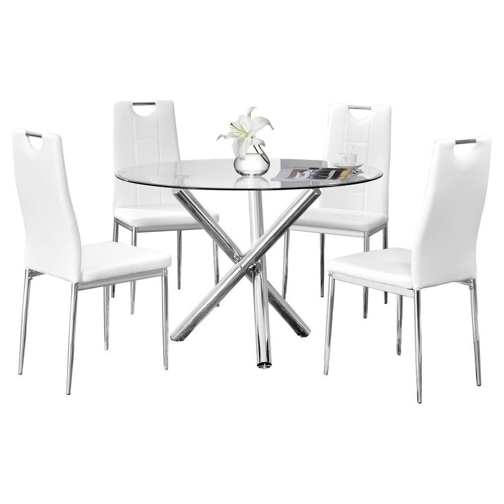 Best Master Beverly 5-Piece Faux Leather Round Glass Dinette Set – White