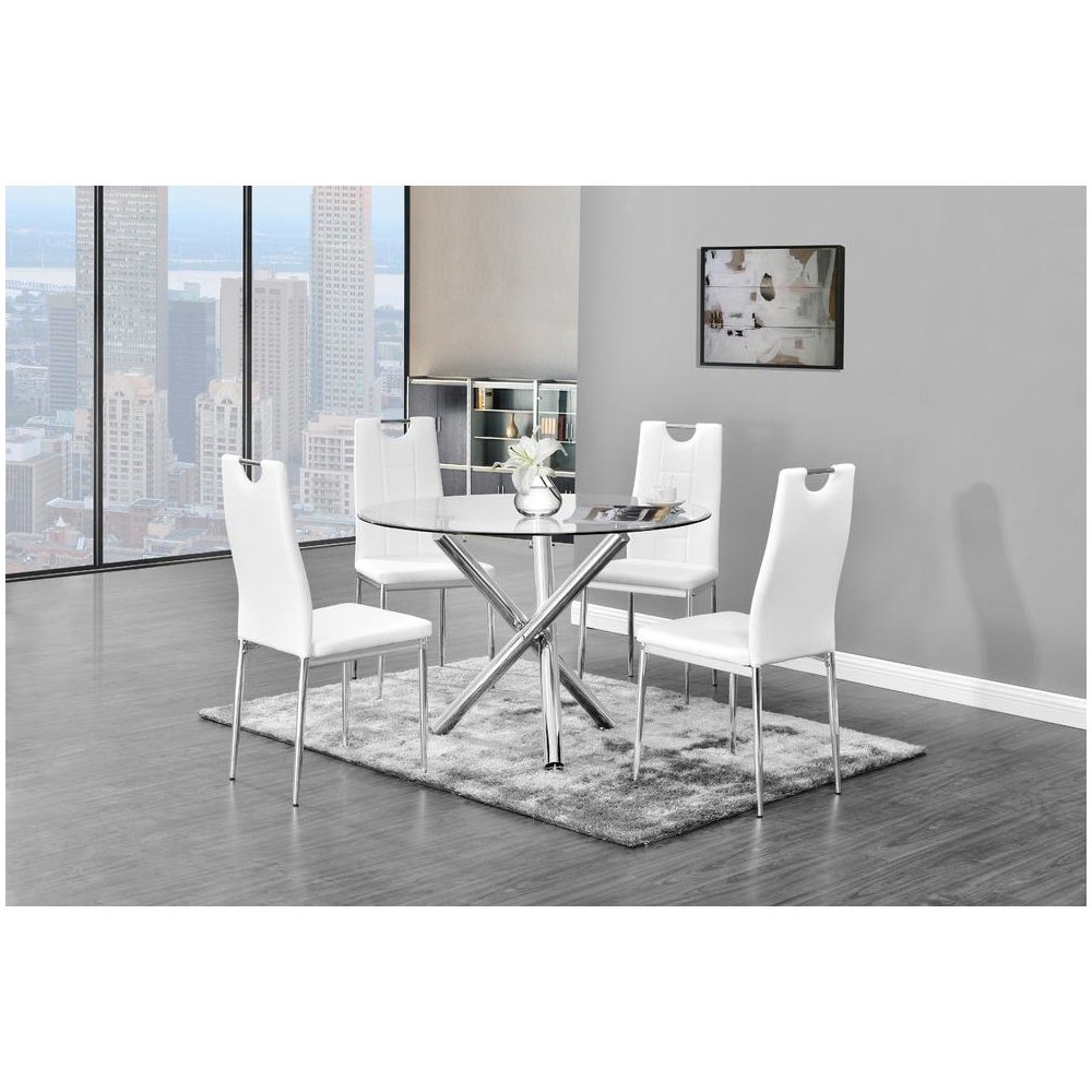 Best Master Beverly 5-Piece Faux Leather Round Glass Dinette Set – White