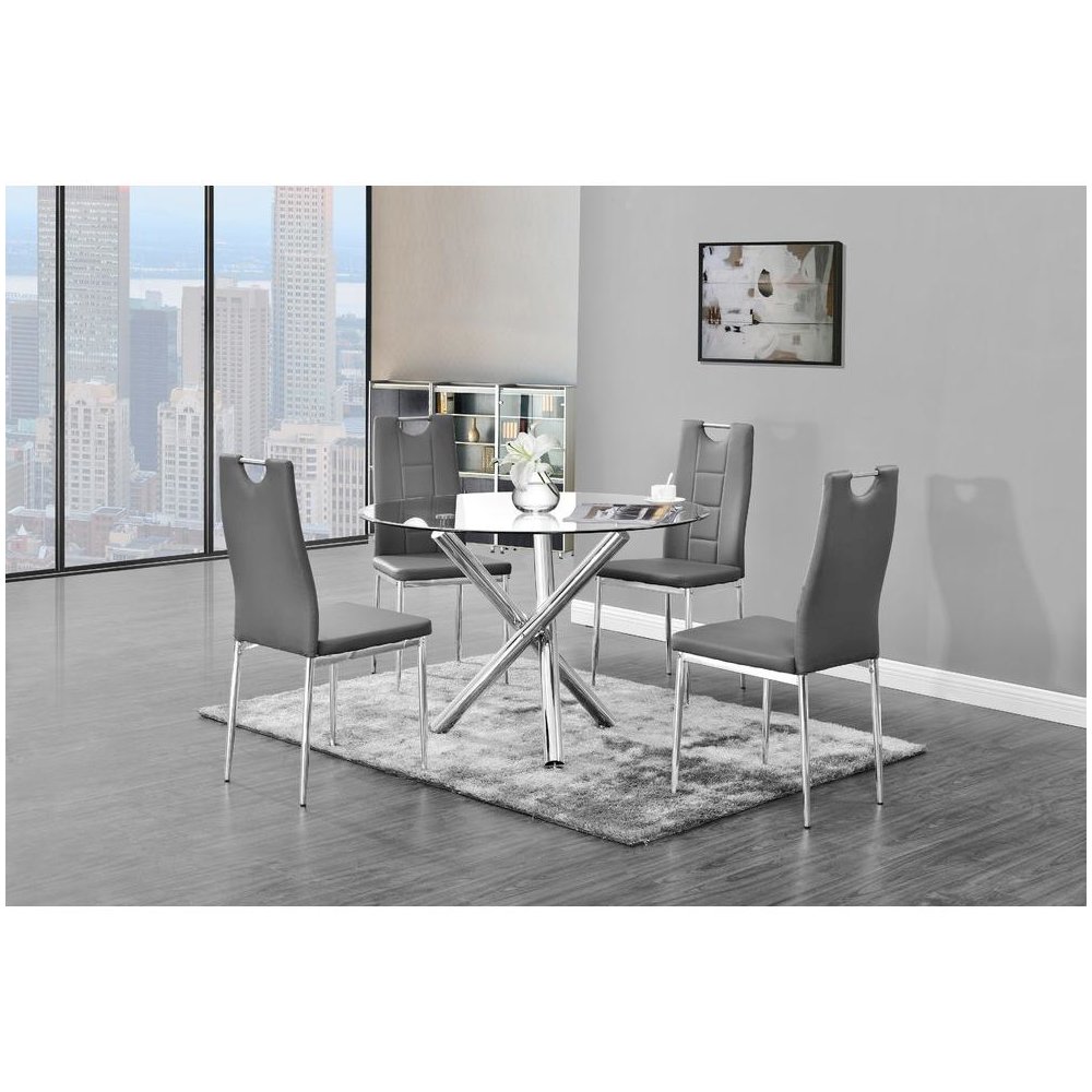 Best Master Beverly 43″ Round Glass w/Stainless Steel Legs Dining Table – Silver