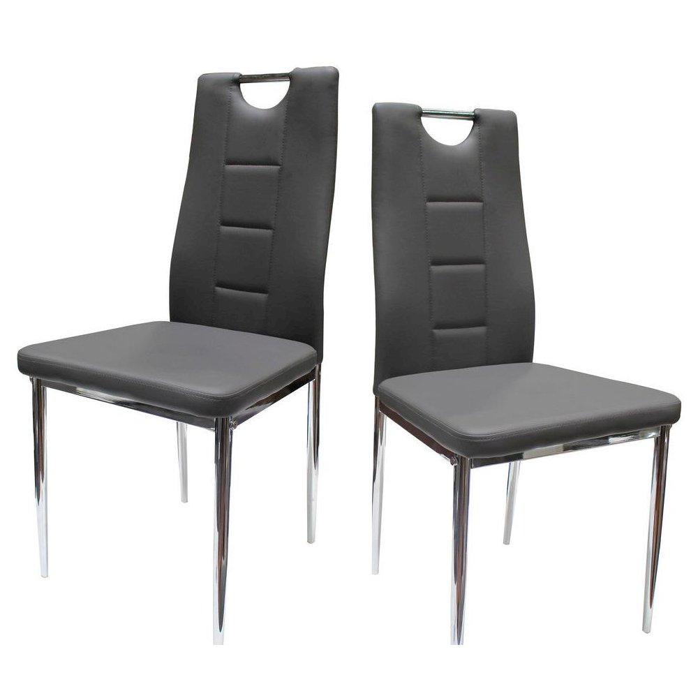 Best Master Beverly Faux Leather Upholstered Side Chair – Gray (Set of 2)