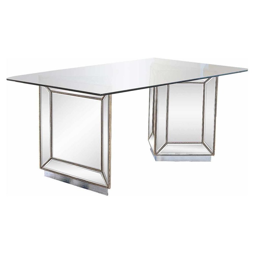 Best Master Nicolette 72″ Solid Wood Dining Table in Mirrored Silver