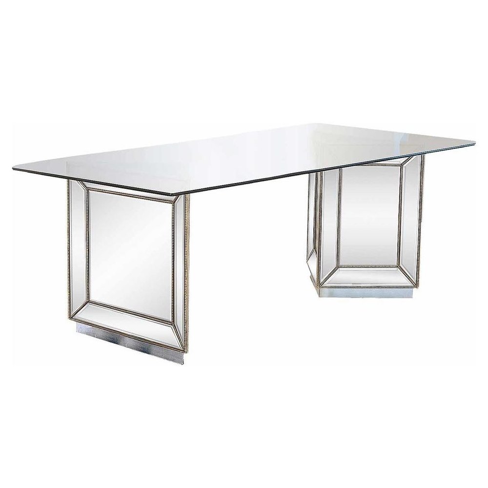 Best Master Nicolette 96″ Solid Wood Dining Table in Mirrored Silver