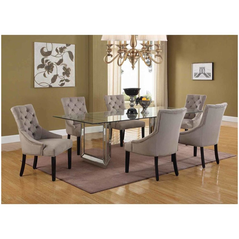 Best Master Nicolette 96″ Solid Wood Dining Table in Mirrored Silver