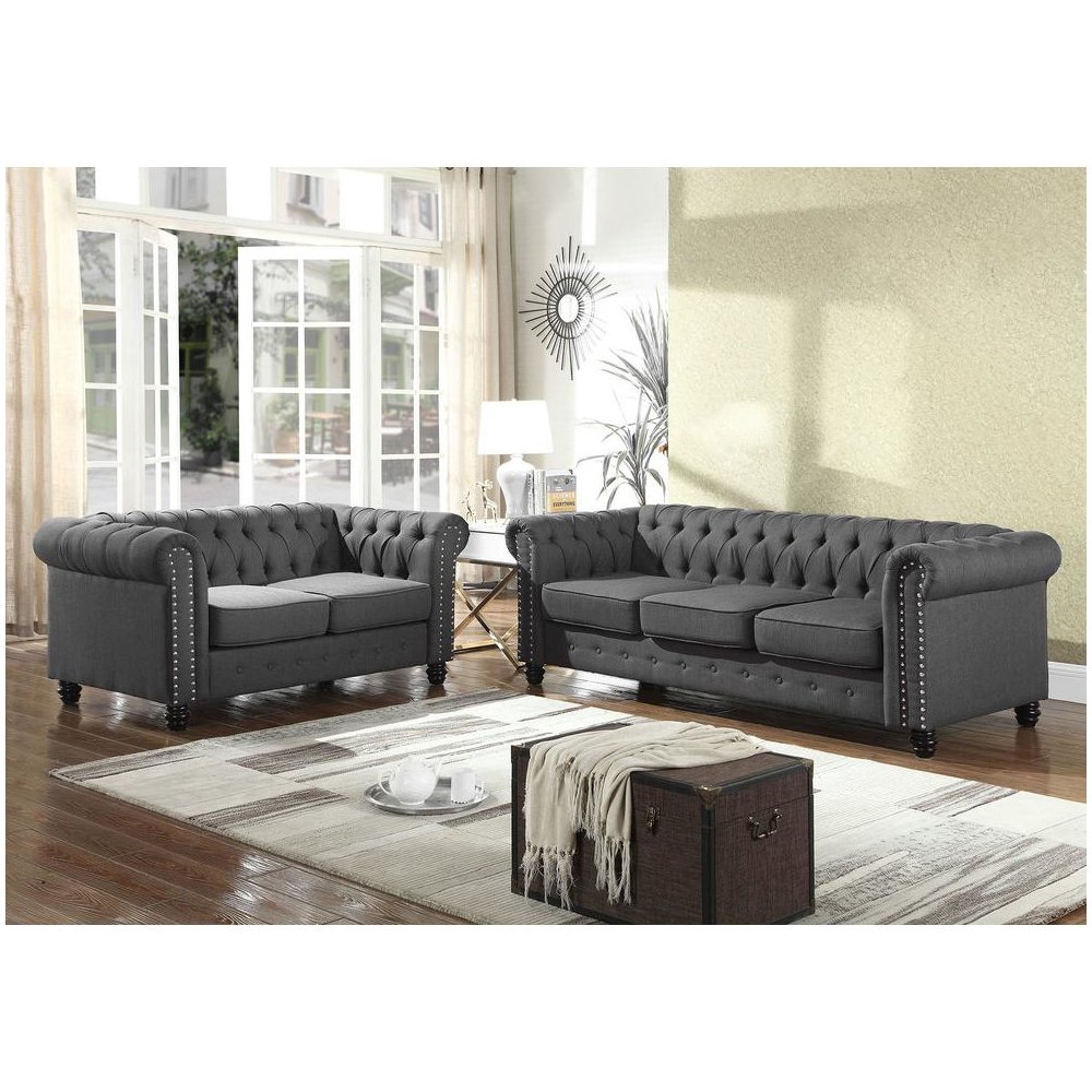 Best Master Venice Fabric Upholstered Living Room Loveseat in Klein Charcoal