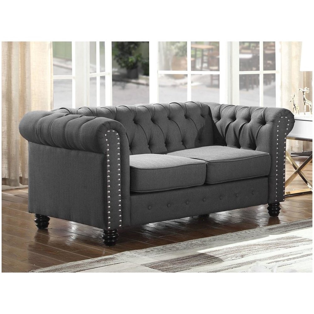 Best Master Venice Fabric Upholstered Living Room Loveseat in Klein Charcoal