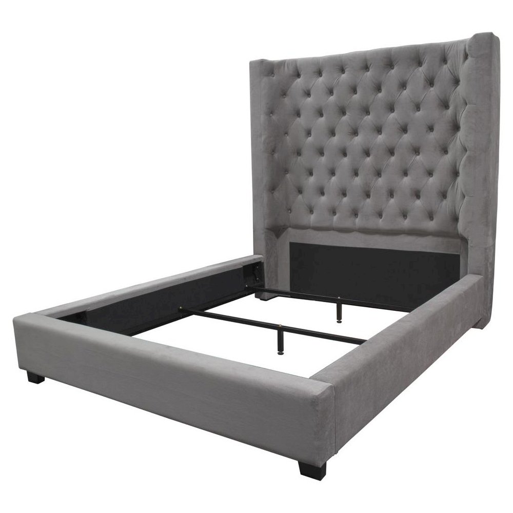 Best Master Jamie Velvet Upholstered Tower High Profile Cal King Bed in Gray