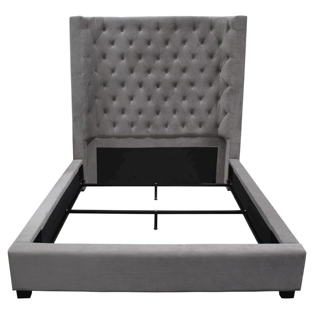 Best Master Jamie Velvet Upholstered Tower High Profile Cal King Bed in Gray