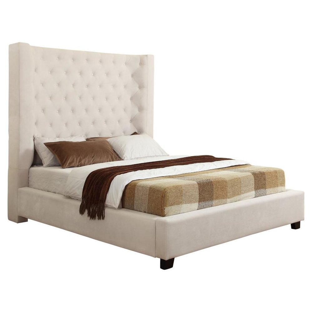 Best Master Jamie Velvet Upholstered Tower High Profile East King Bed in Cream
