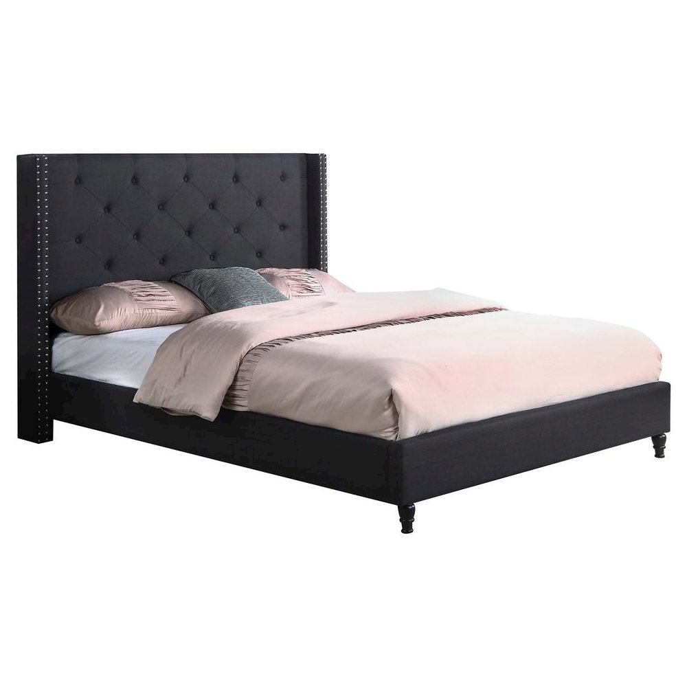 Best Master Valentina Fabric Upholstered Wingback East King Platform Bed – Black