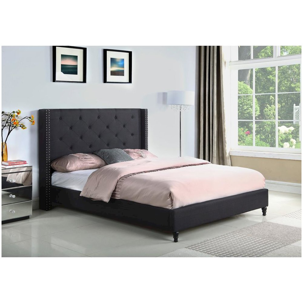 Best Master Valentina Fabric Upholstered Wingback East King Platform Bed – Black