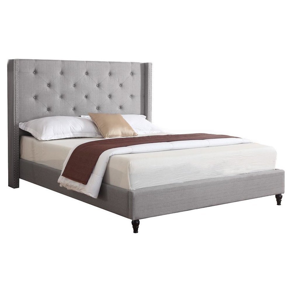 Best Master Valentina Fabric Upholstered Wingback East King Platform Bed – Gray